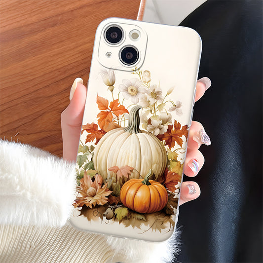 Autumn Fall Pumpkin Maple Leaves Phone Case, Shockproof with Lens Protection, for iPhone 11/12/13/14/15/16 Pro Max/Plus