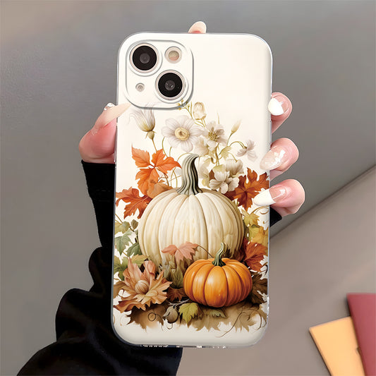 Autumn Fall Pumpkin Maple Leaves Phone Case, Shockproof with Lens Protection, for iPhone 11/12/13/14/15/16 Pro Max/Plus