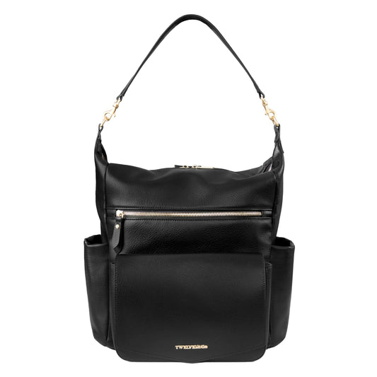 TWELVElittle Peek A Boo Convertible Hobo Diaperbag Backpack with Changing Pad Wipes Case and Stroller Clips Vegan Leather- Black Mmall USA