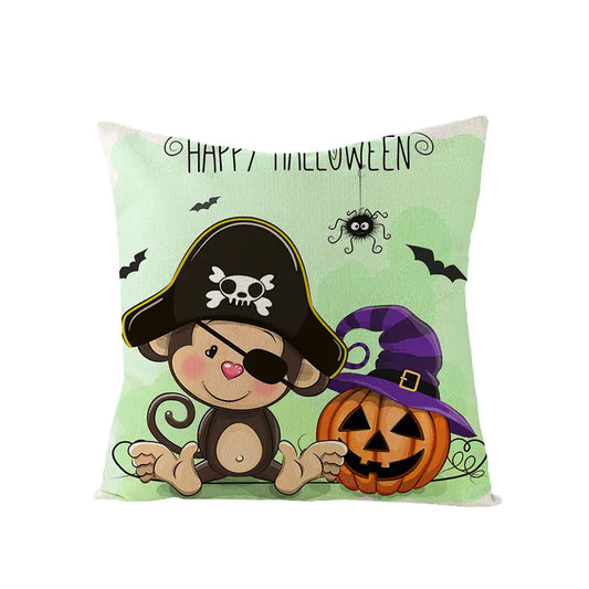 Cute Cartoon Kitten Pumpkin Head Pillow Cover for Halloween