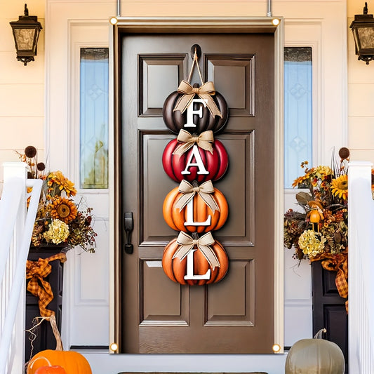 HEGO 1pc Autumn "FALL" Pumpkin Door Cover Banner, Durable Polyester Fiber, 35.43x70.86 inches, Multi-Purpose Outdoor Party & Garden Decor, Easy to Hang, No Power Needed, Thanksgiving Autumn Decoration