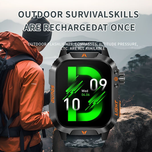 Smart Watch for Men & Women – Answer/Make Calls, LED Flashlight, Compass, Sleep Monitor, 600mAh Battery, IP68 Waterproof, Fitness Tracker, Tactical Outdoor Sports, Large 2.01" IPS+TFT Screen