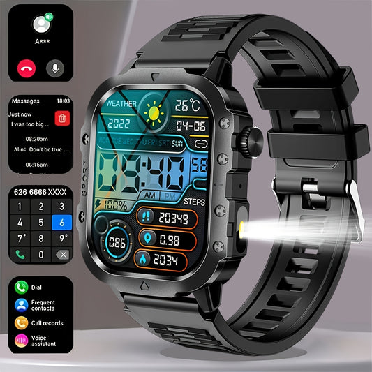 New Smart Watch 2.01 inch Large Screen LED Flashlight Outdoor Sports Watch Altimeter Barometer 100+Sports Mode Multimedia Information Viewing Weather Pedometer Fitness Tracker Compatible with Android for iphone Perfect Holida