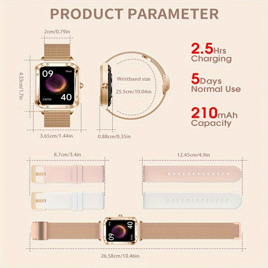 Smart Watch for Men/Women, (Answer/Make Call) Smartwatch with Full Touch Screen/Pedometer/Calories, Compatible Android and iphone, Fitness Tracker, Multiple Sport Modes, Ideal Gift for Family (Include Bands:Gold + Pink + Whit