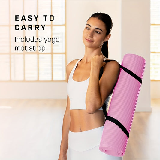Sildurx Non-Slip Yoga Mat with Carry Strap - Thick NBR Exercise Mat for Home Yoga, Pilates, Stretching & Fitness Workouts, Vibrant Pink with Black Straps, Home Workout Mat | Vibrant Yoga Mat | Nbr Yoga Mat, Yoga Mat Extra Thi