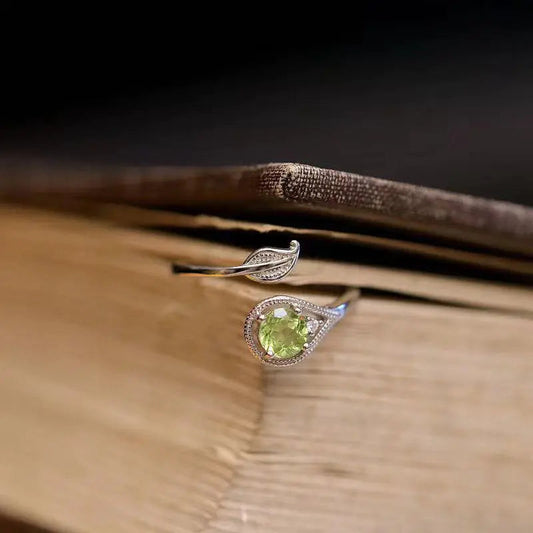 Olivine Green Gem Leaf and Branch Open Ring Mmall USA