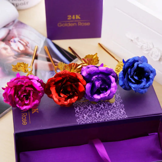 Best Gift For Girlfriend Golden Rose Wedding Decoration Golden Flower Valentine's Day Gift Gold Rose Gold Flower with Box -15