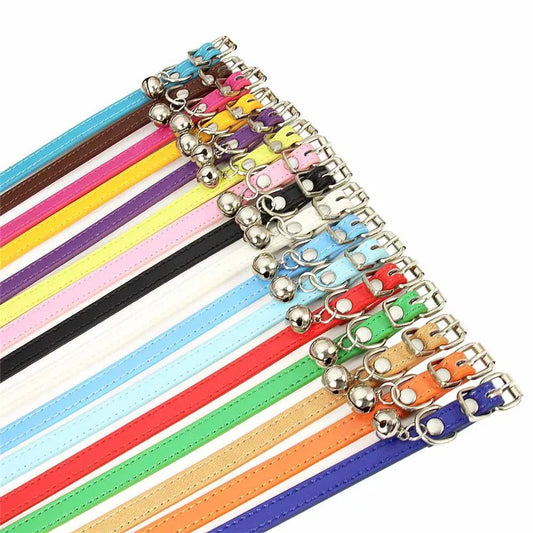 Cute Cat Collar Solid Faux Leather Adjustable Pet Collars with Bells Cats Products for Pets Dog Accessories