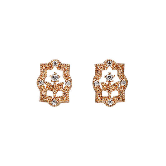 European Style Retro Flower Zircon Rose Gold Earrings