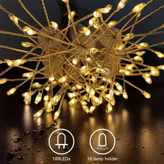 USB Firework String Lights 100 LED Fairy Lights 8 Modes For Wedding Holiday Party Christmas Decoration Mmall USA