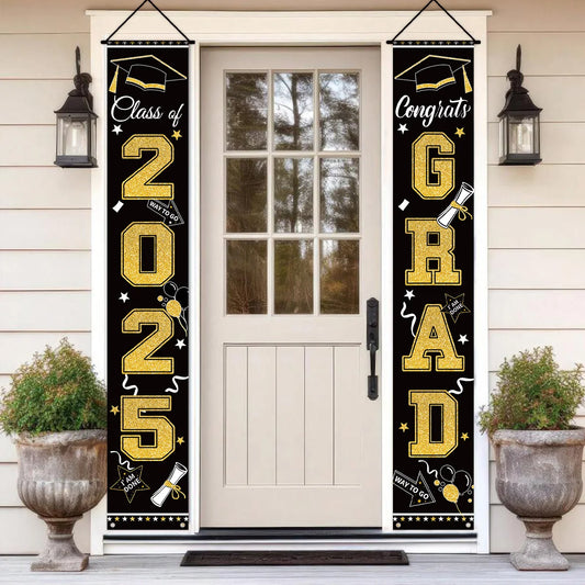 Graduation Party Decor Door Couplets Banners Class of 2025 Congrats Grad Porch Hanging Sign For Home Celebrate Party Supply