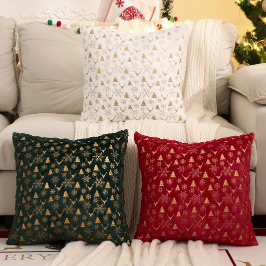 1 PC Christmas Throw Pillow Cover Winter Plush Bronzing Christmas Decoration Living Room