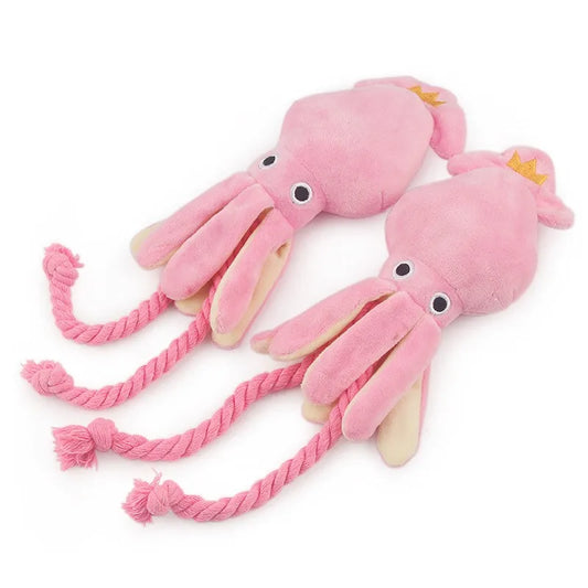 Squid Puppy Pet Dog Chew For Lovely Pink Teeth Cleaning Pet Toys Octopus Plush Toys Supplies BB Small Cute Rope Toy Dog Squeak