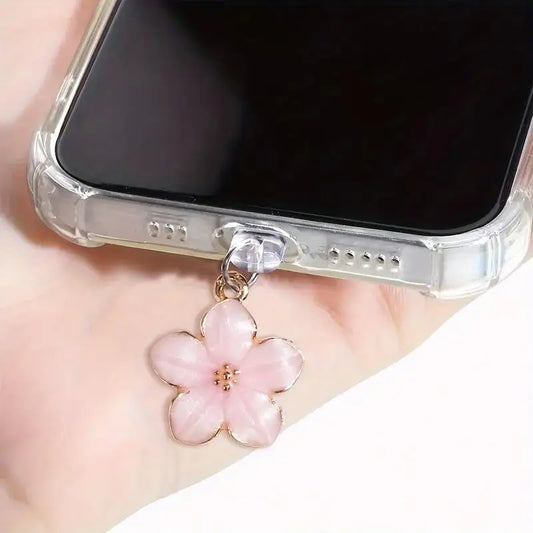 Sakura Flowers Phone Dust Plug Accessories Decoration Hanging Pendant For Phone Charging Port