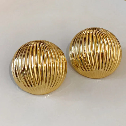 3.5 Cm Big Ball No Pierced Earclips Fashion Temperament Gold Plated Exaggerated Striped Round Clip Earrings for Women Party