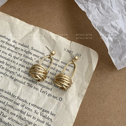 Earrings for Women Minimalistic with Matte Circle Knots, Fashionable Metal Dangle Ear Jewelry Hot Selling