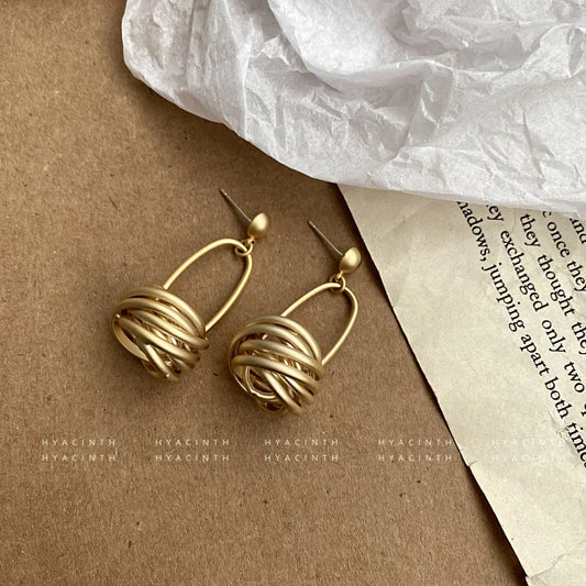 Earrings for Women Minimalistic with Matte Circle Knots, Fashionable Metal Dangle Ear Jewelry Hot Selling