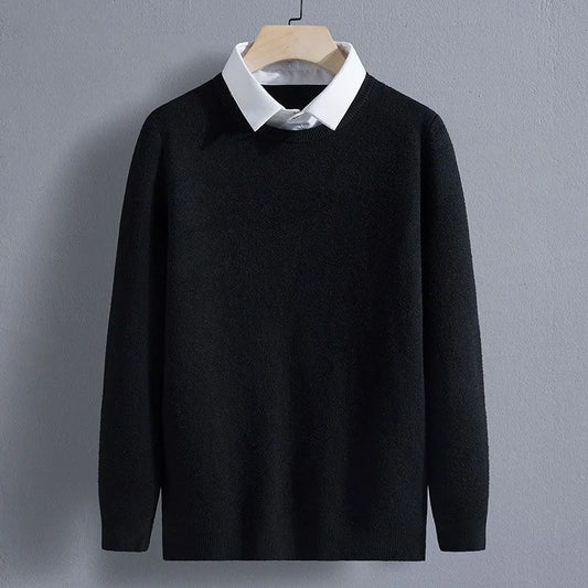 Men’s Autumn Winter Long Sleeve Pullover Sweater – Round Neck, Solid Color, Casual & Comfortable Knit Top