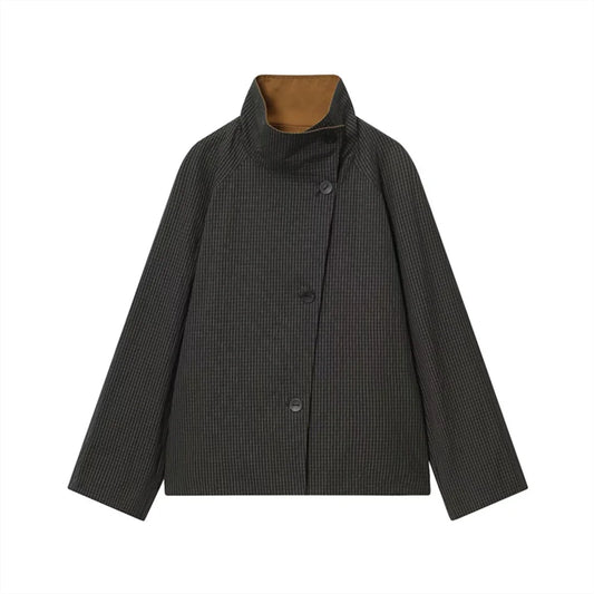 New women's clothing is fashionable casual loose fit high neck design double-sided windbreaker jacket