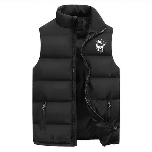 New Men Clothing Skeleton Printed Vest Autumn Winter Casual Fashion Mandarin Collar Zipper Sleeveless Warm Jacket Vest Coat