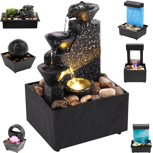Tabletop Waterfall Home Decor Relaxation Meditation Desktop Fountain Lights Flowing Water Ornaments Mother's Day Festival Gifts