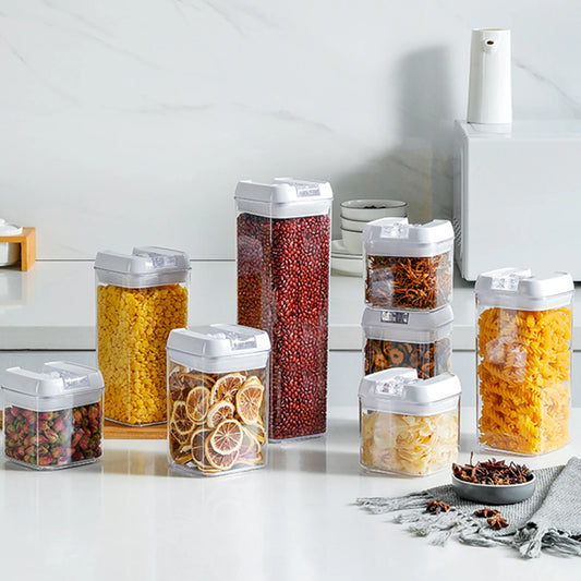 Clear Airtight Food Storage Containers Kitchen Plastic Leak-proof Food Canisters for Cereal Snack Flour Sugar Coffee Bean RE
