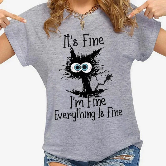 Women Clothes Cat It's Fine I'm Fine Everything Is Fine Print T-shirts Summer Casual Fashion Personalized Woman Clothing