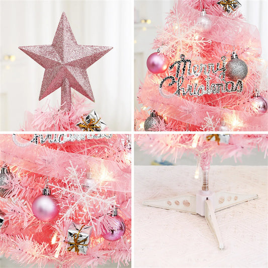 Christmas Tree Set Pink Mini 60cm 45cm Small Tabletop Decor Holiday Festive Design Unique Xmas Decor Gift Ornament