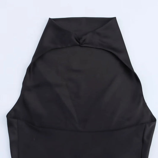 2025 Summer Women’s Backless Satin Mini Dress – Elegant Hanging Neck A-Line Casual Dress