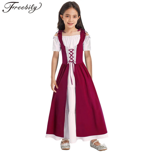 Historical Cosplay Costumes Girls Dress Medieval Renaissance Gown Short Sleeve Robe Victorian Maxi Dress Halloween Performance