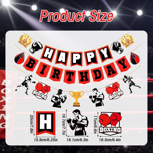 Boxing Theme Birthday Banner – “Happy Birthday” Fight Night Party Decoration for Boys Boxing Party Supplies (Red)