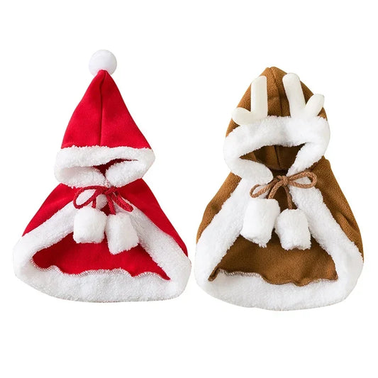 Christmas Pet Santa Cosplay Elk Costume Dog Puppy Hoodie Coat Clothes Soft Plush Warm Cloak Outfit for Small Dogs Cats Costume