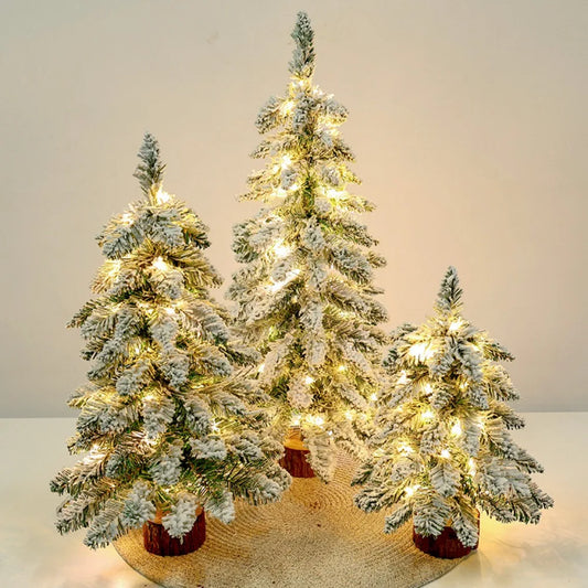 Mini Flocked Christmas Tree Pre Lit Artificial Tabletop Christmas Trees Snow Flocked Xmas Tree DIY Decorations