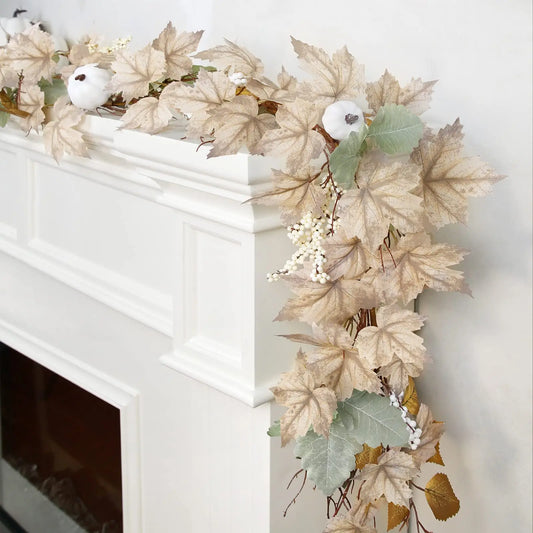 Fall Decoration - 1.75m Maple Leaf Pumpkin Berry garland - Thanksgiving Halloween Harvest decoration for home outdoor porch