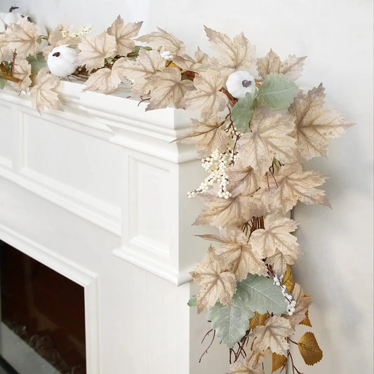 Fall Decoration - 1.75m Maple Leaf Pumpkin Berry garland - Thanksgiving Halloween Harvest decoration for home outdoor porch Mmall USA