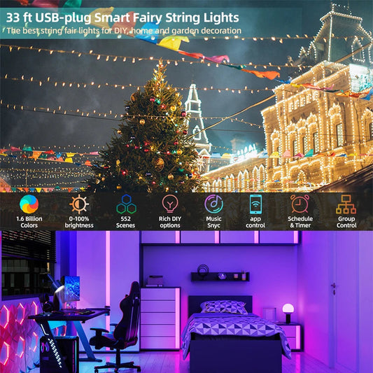 Christmas Tree Lights Outdoor Indoor, 100LED 10M WS2812B RGBIC Lights, String Lights IP65 Waterproof Bluetooth Fairy LED String Mmall USA