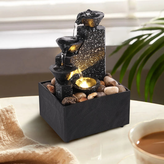 Tabletop Waterfall Decor Water Fountain Desktop Ornaments Feng Shui Flowing Water Waterfall Tabletop Landscape Decoration