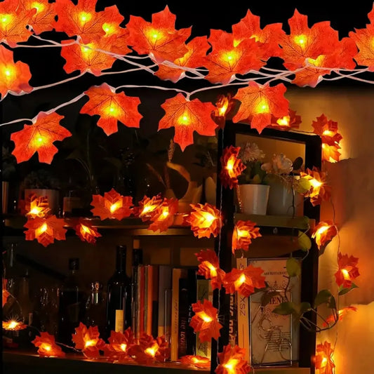 1pc Red Maple Leaf Fairy Lights 10/20/30/40 LED Fall String Lights For Home Party Thanksgiving Autumn Halloween Decoration