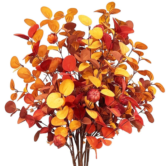 80cm Artificial Fall Decoration Fake Eucalyptus Branches for Vase Fake Plants Home Farmhouse Autumn Harvest Thanksgiving Decor Mmall USA