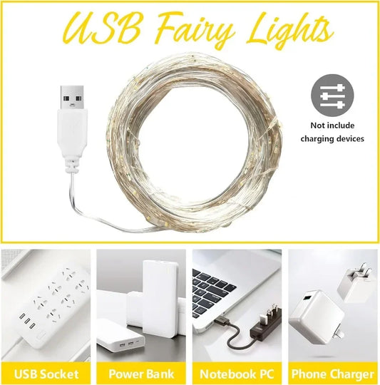 Fairy Lights USB Powered String Lights Warm Yellow Lamp Beads Led Christmas Lights Fairy String Lights Led Light String