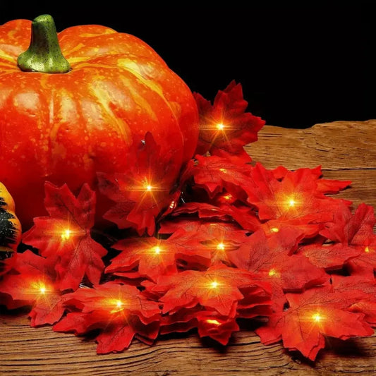 1pc Red Maple Leaf Fairy Lights 10/20/30/40 LED Fall String Lights For Home Party Thanksgiving Autumn Halloween Decoration Mmall USA