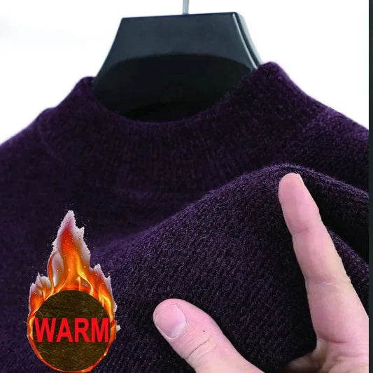 Mens Knitwear Sweater New Autumn Winter Long Sleeve Solid Color Pullovers Male Brand Casual Mens Clothing Warm Fleece Outwear