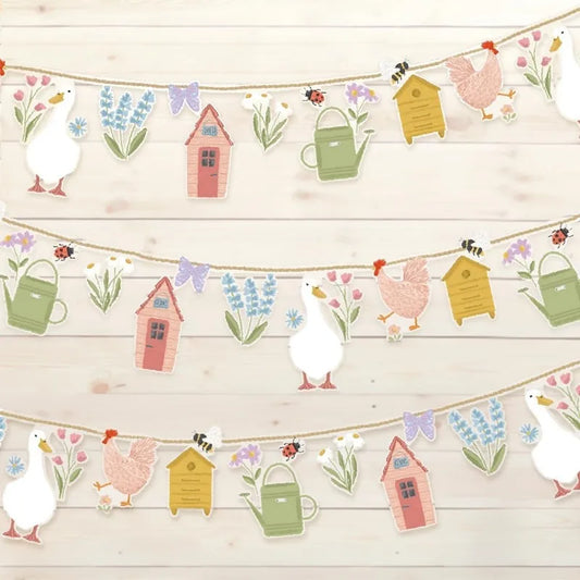 Garden Tea Party Decor Silly Goose Garlands Farm Animal Flower Banners Shed Wildflower Chicken Birthday Picnic Girl Party Decor