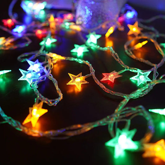 1.5m/3m/6m/10m LED Star String Lights Christmas Garland AA Battery Powered Wedding Party Curtain String Fairy Lamps For Home Mmall USA