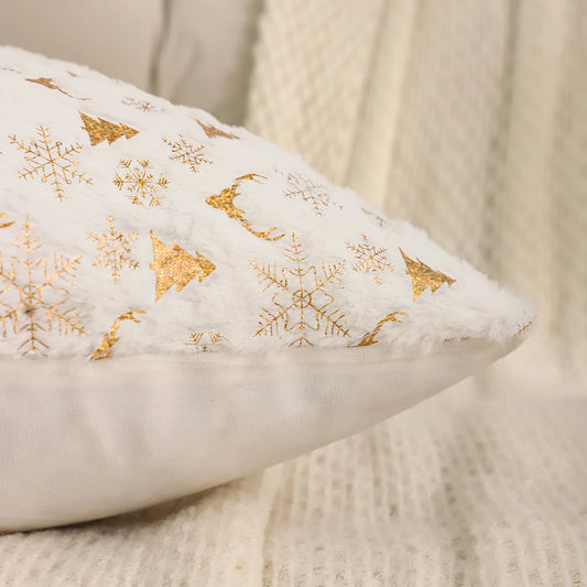 1 PC Christmas Throw Pillow Cover Winter Plush Bronzing Christmas Decoration Living Room