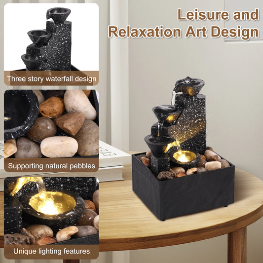 Tabletop Waterfall Home Decor Relaxation Meditation Desktop Fountain Lights Flowing Water Ornaments Mother's Day Festival Gifts