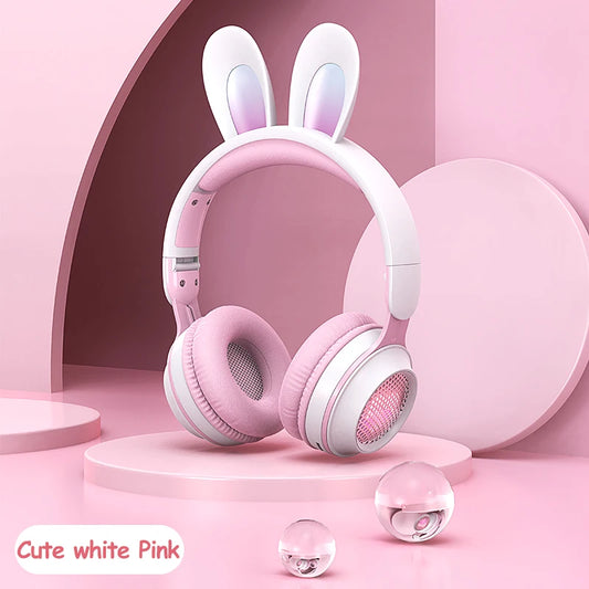 Wireless Headphones Rabbit Ear Headphones with Microphone Cute Girl Music Bluetooth Headphones for Kids Gaming Headphones