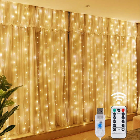 Christmas Lights LED Fairy String Curtain Lights 8 Mode Remote USB Festoon Christmas Decor For Home Holiday New Year Lamp Mmall USA
