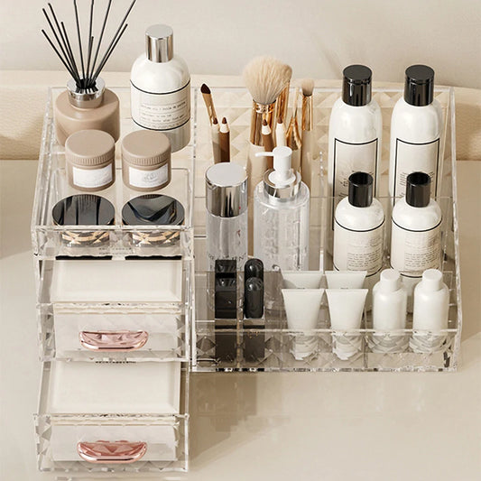 Large Capacity Makeup Organizer with Transparent Drawer – Multi-Functional Cosmetic & Lipstick Storage Box