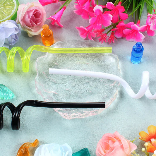 Reusable Spiral Straws - Durable PET Plastic Straws, Food-Safe, for Birthday Parties, Holidays, Weddings, Beach Cocktail Decor